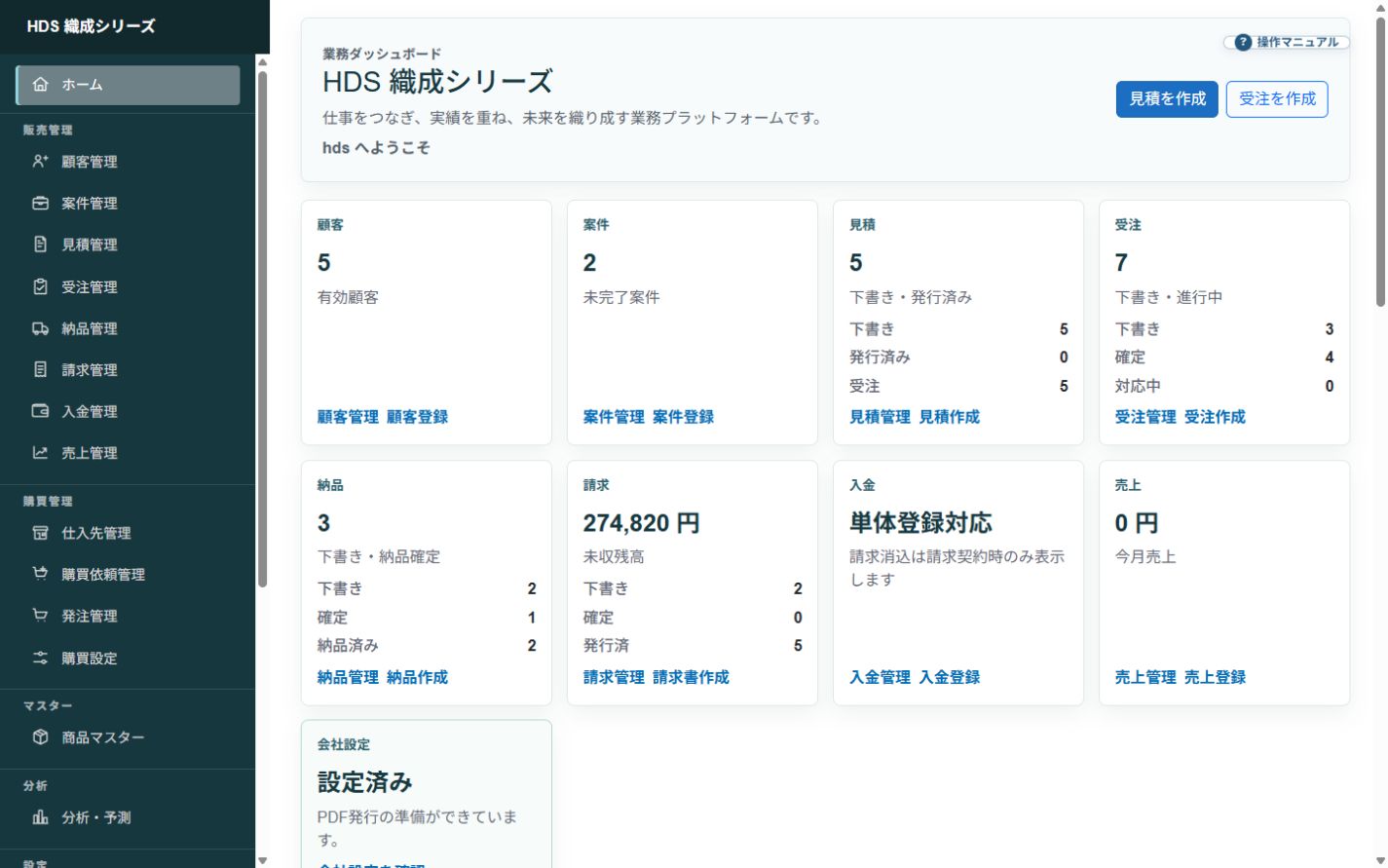 最新ナビゲーションと販売管理8機能の現在地を示す統合ダッシュボード